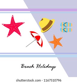 beach umbrella starfish hat flip flops beach holiday vector background