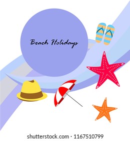beach umbrella starfish hat flip flops beach holiday vector background