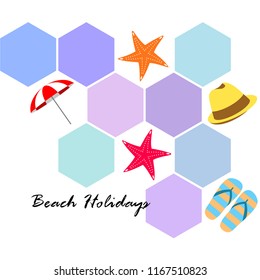 beach umbrella starfish hat flip flops beach holiday vector background