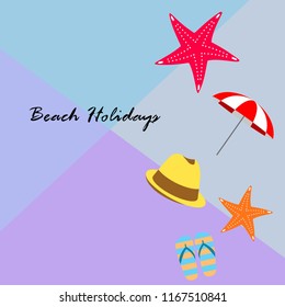 beach umbrella starfish hat flip flops beach holiday vector background