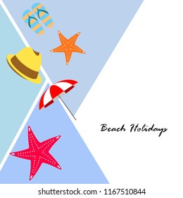 beach umbrella starfish hat flip flops beach holiday vector background