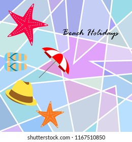 beach umbrella starfish hat flip flops beach holiday vector background