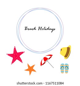 beach umbrella starfish hat flip flops beach holiday vector background