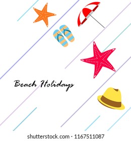 beach umbrella starfish hat flip flops beach holiday vector background