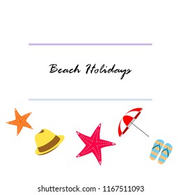 beach umbrella starfish hat flip flops beach holiday vector background