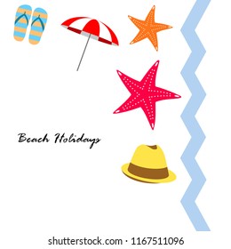beach umbrella starfish hat flip flops beach holiday vector background