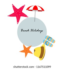 beach umbrella starfish hat flip flops beach holiday vector background