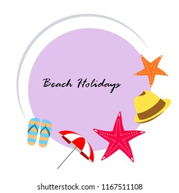 beach umbrella starfish hat flip flops beach holiday vector background