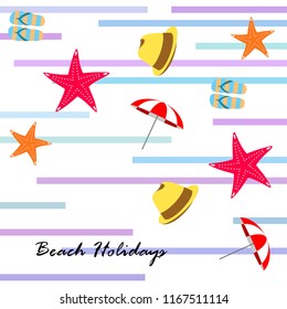 beach umbrella starfish hat flip flops beach holiday vector background