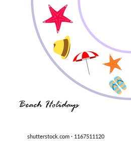beach umbrella starfish hat flip flops beach holiday vector background