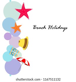 beach umbrella starfish hat flip flops beach holiday vector background