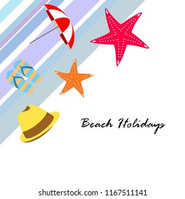 beach umbrella starfish hat flip flops beach holiday vector background