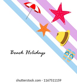 beach umbrella starfish hat flip flops beach holiday vector background