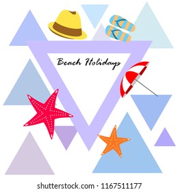 beach umbrella starfish hat flip flops beach holiday vector background