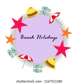 beach umbrella starfish hat flip flops beach holiday vector background