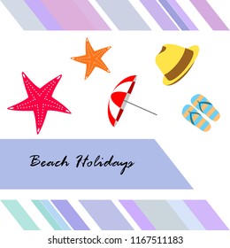 beach umbrella starfish hat flip flops beach holiday vector background