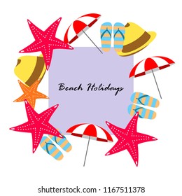 beach umbrella starfish hat flip flops beach holiday vector background