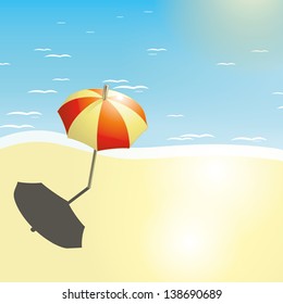Beach and umbrella in a summer design