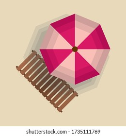 Beach Umbrella with Summer Lounger Top View