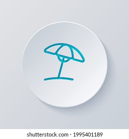 Beach umbrella, summer rest, simple icon. Cut circle with gray and blue layers. Paper style