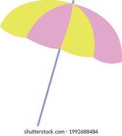 Beach umbrella for summer vacation at the sea near the river.Yellow with smrene.Isolated on a white background.Flat beach umbrella. Vector illustration of a sun umbrella,protective umbrella for the be