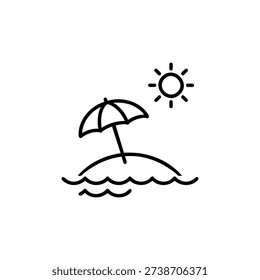 Beach umbrella and sun icon simple black and white summer vacation vector illustration