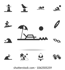 Beach umbrella and Sun lounger icon. Detailed set of beach holidays icons. Premium quality graphic design. One of the collection icons for websites, web design, mobile app on white background