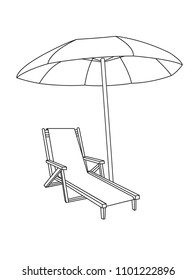 Beach umbrella and Sun lounger icon vector, solid pictogram isolated on white.