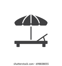 Beach umbrella and Sun lounger icon vector, filled flat sign, solid pictogram isolated on white. Sunbed symbol, logo illustration. Pixel perfect vector graphics