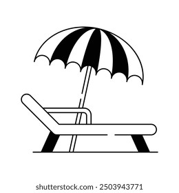 Beach umbrella, sunbed icon design in modern style