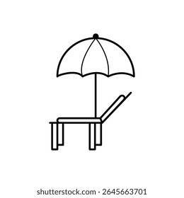 beach umbrella and sunbed icon - vector illustration