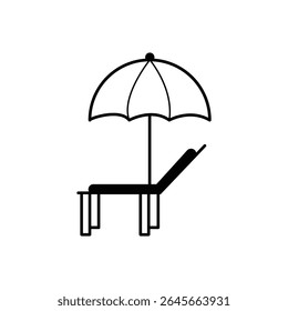 beach umbrella and sunbed icon - vector illustration