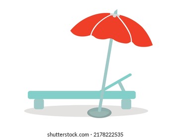 Beach umbrella with sunbed. Vacation at sea