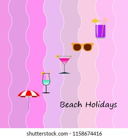 beach umbrella sunglasses cocktail beach holiday vector background