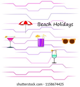 beach umbrella sunglasses cocktail beach holiday vector background