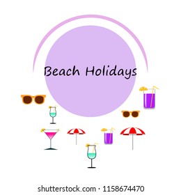 beach umbrella sunglasses cocktail beach holiday vector background