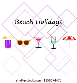 beach umbrella sunglasses cocktail beach holiday vector background