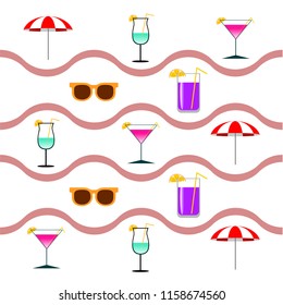 beach umbrella sunglasses cocktail beach holiday vector background