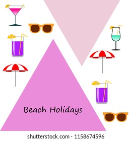 beach umbrella sunglasses cocktail beach holiday vector background