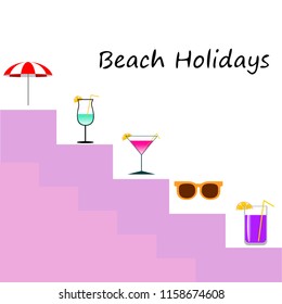 beach umbrella sunglasses cocktail beach holiday vector background