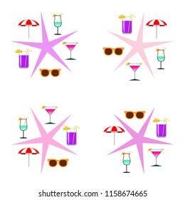 beach umbrella sunglasses cocktail beach holiday vector background
