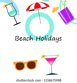 beach umbrella sunglasses cocktail beach holiday vector background