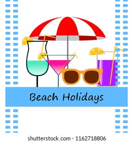 beach umbrella sunglasses cocktail beach holiday vector background