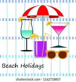 beach umbrella sunglasses cocktail beach holiday vector background