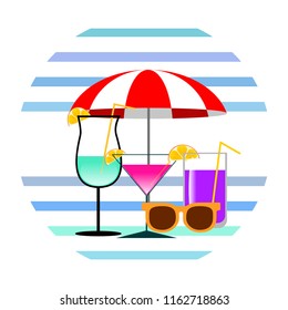 beach umbrella sunglasses cocktail beach holiday vector background