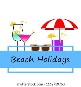 beach umbrella sunglasses cocktail beach holiday vector background