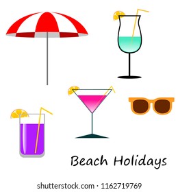 beach umbrella sunglasses cocktail beach holiday vector background