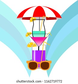 beach umbrella sunglasses cocktail beach holiday vector background