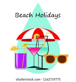 beach umbrella sunglasses cocktail beach holiday vector background beach umbrella sunglasses cocktail beach holiday vector background
