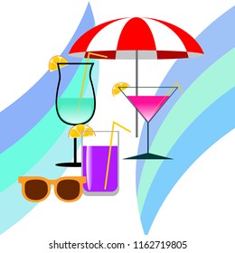 beach umbrella sunglasses cocktail beach holiday vector background